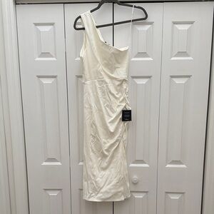 Lulu's Cream One-Shoulder Dress